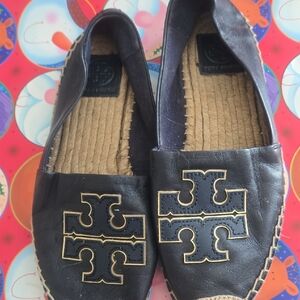 Tory Burch Black Leather Espadrilles